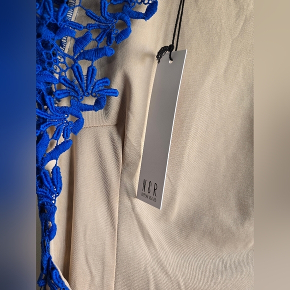 NWT! NSR,  Mia Lace Short Sleeve Open Back Midi Dress, Blue/Nude, Size S - Picture 10 of 11